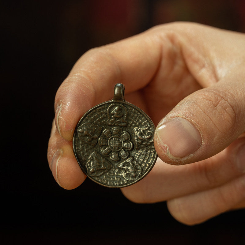 Ming Dynasty Tibetan Sky Iron Five Wealth Gods Nine-Palace Eight-Trigram Thogchag Plaque – Unique Totem