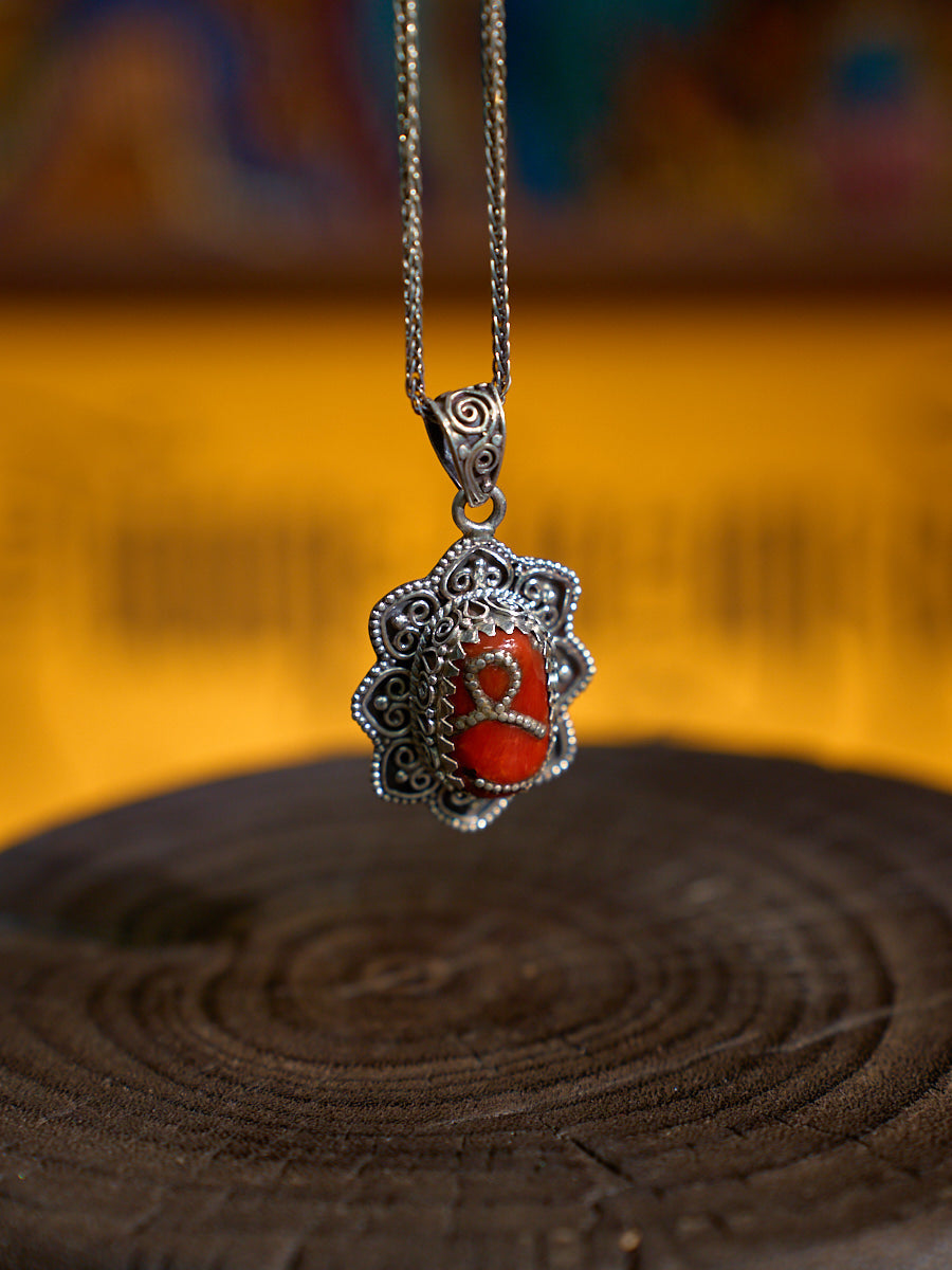 Sacred Love Necklace with Red Coral and Turquoise – A Himalayan Symbol of Devotion and Harmony