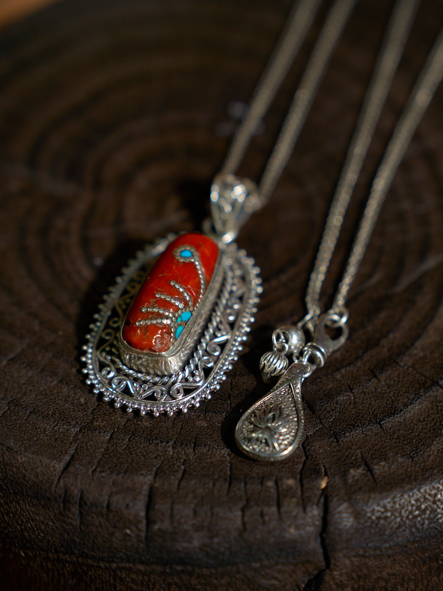 Necklace of Devotion with Red Coral and Turquoise – A Himalayan Emblem of Love and Harmony