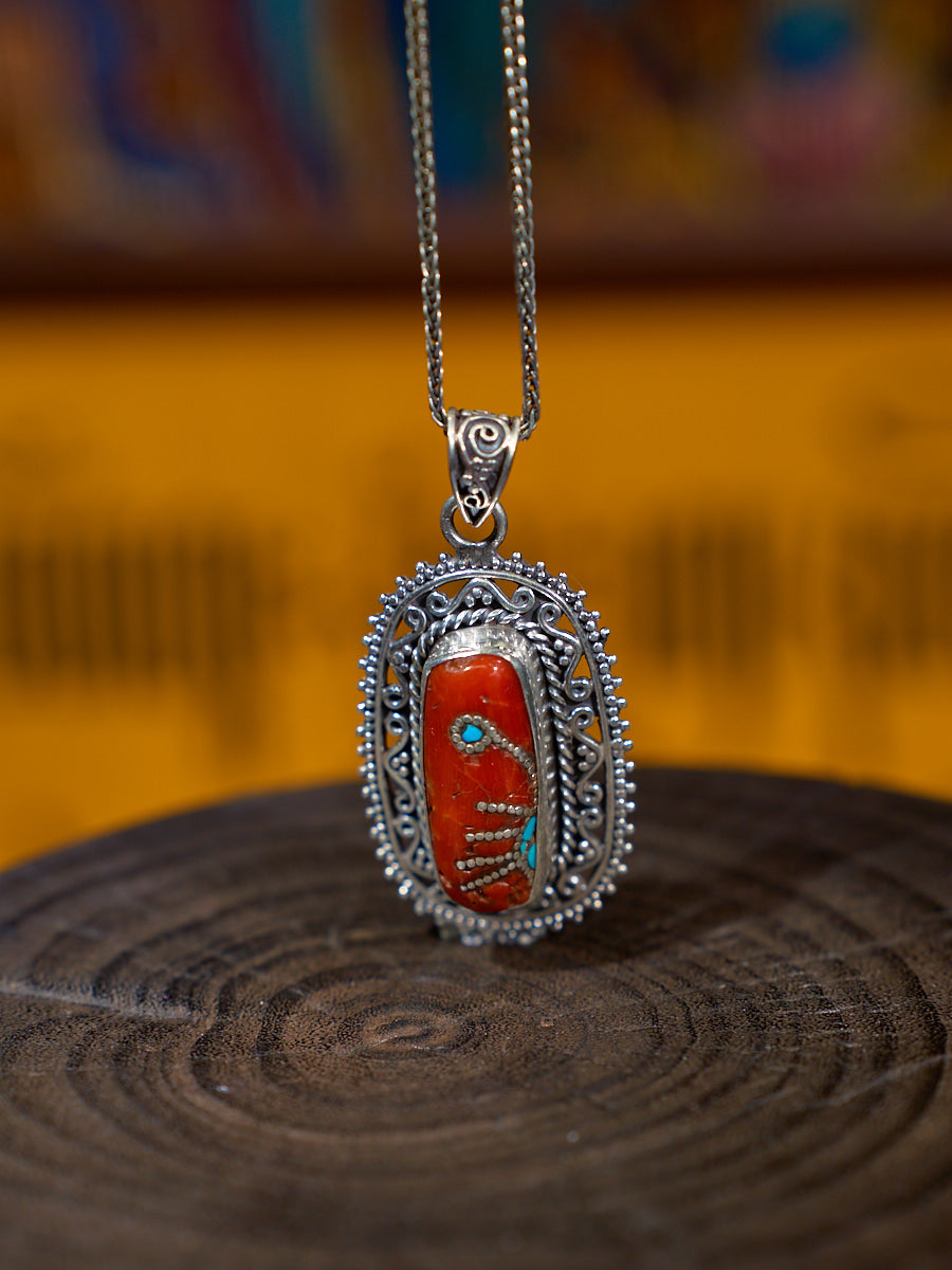 Necklace of Devotion with Red Coral and Turquoise – A Himalayan Emblem of Love and Harmony