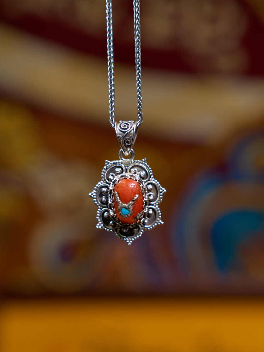 Heart of Harmony Necklace with Red Coral and Turquoise – A Himalayan Symbol of Love and Compassion