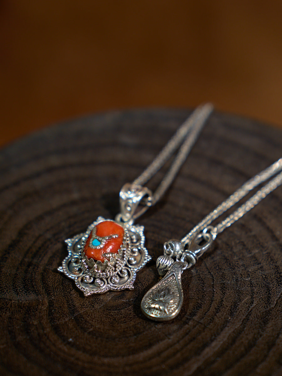 Heart of Harmony Necklace with Red Coral and Turquoise – A Himalayan Symbol of Love and Compassion