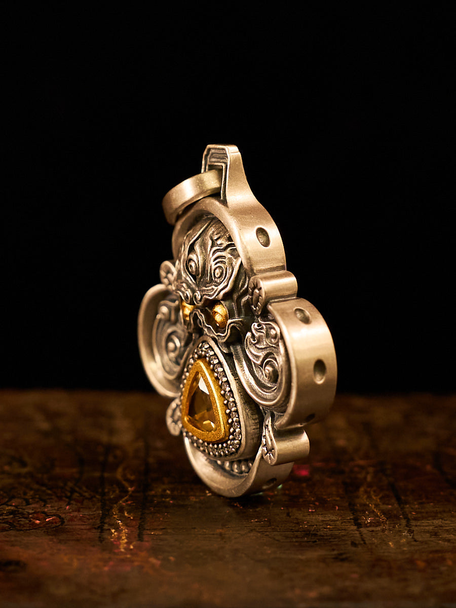 Spiritual Protection Amulet Śmaśāna-Adhipati Necklace with Citrine 925 Silver