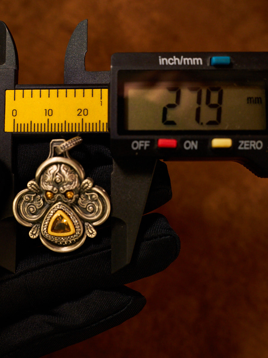 Spiritual Protection Amulet Śmaśāna-Adhipati Necklace with Citrine 925 Silver