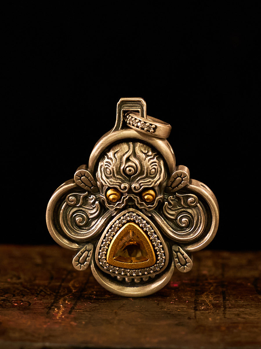 Spiritual Protection Amulet Śmaśāna-Adhipati Necklace with Citrine 925 Silver