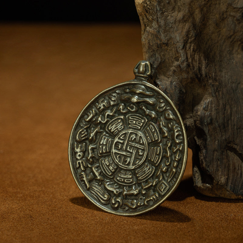 Qing Dynasty Tibetan Nine Palace Bagua Zodiac Zhipazha Bronze Pendant – Rare "Bawang Bear" Edition
