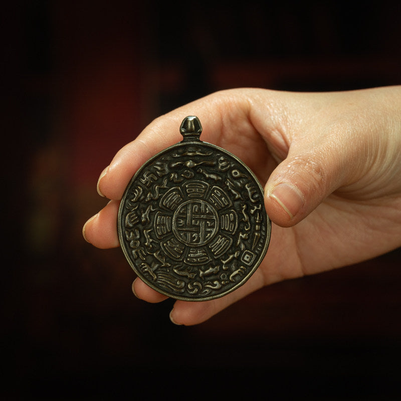 Qing Dynasty Tibetan Nine Palace Bagua Zodiac Zhipazha Bronze Pendant – Rare "Bawang Bear" Edition