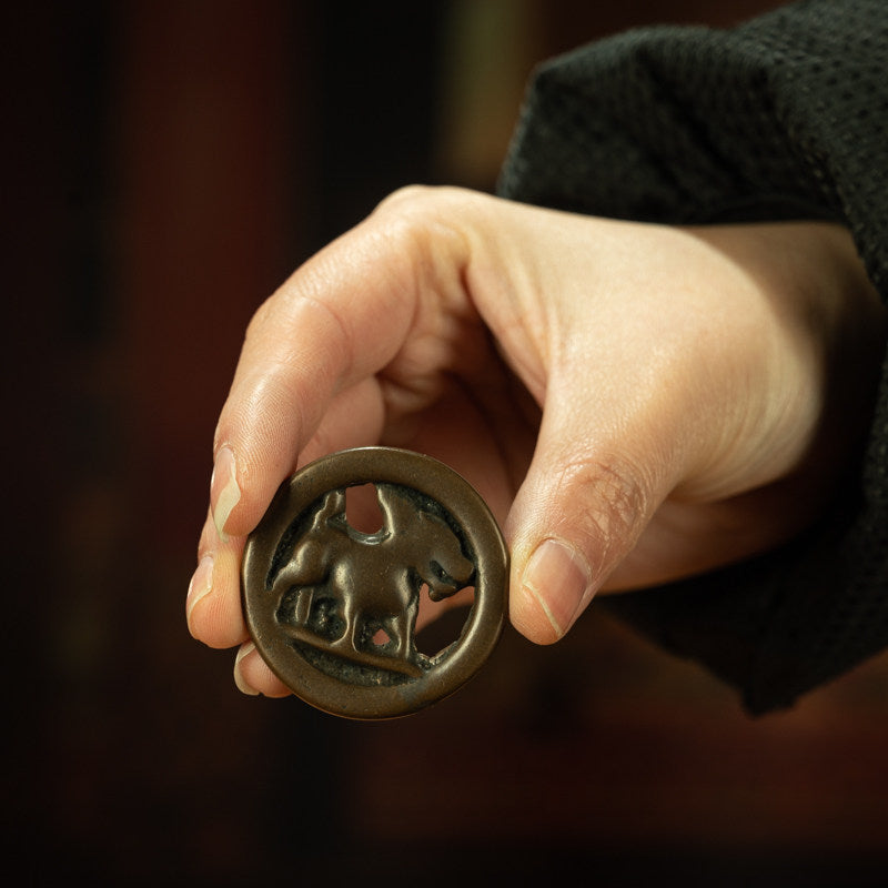 Tang Dynasty Tibetan Millennium Snow Lion Thogchag Pendant – Heavily Worn, Museum Grade Sky Copper
