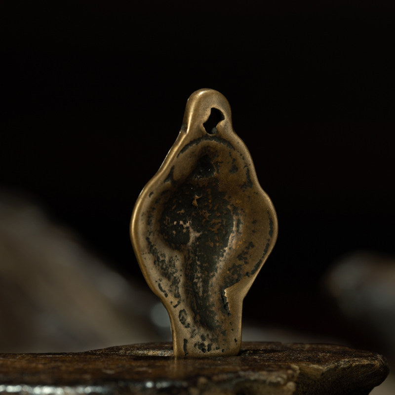 Early Qing Dynasty Tibetan Sky Copper Conch Shell Thogchag – Mini Personal Amulet, Exceptional Patina