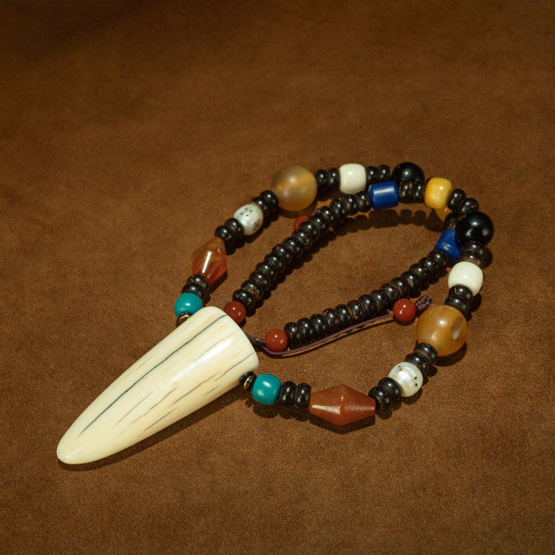 Qing Dynasty Tibetan Jade-Like Aged Stone Original Pendant Necklace – Rare Complete Configuration, All-Antique Beads