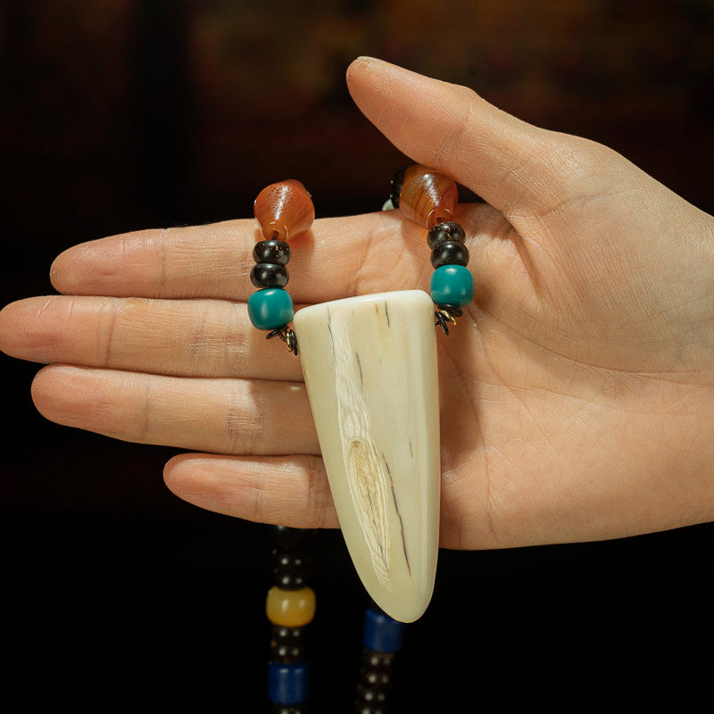 Qing Dynasty Tibetan Jade-Like Aged Stone Original Pendant Necklace – Rare Complete Configuration, All-Antique Beads
