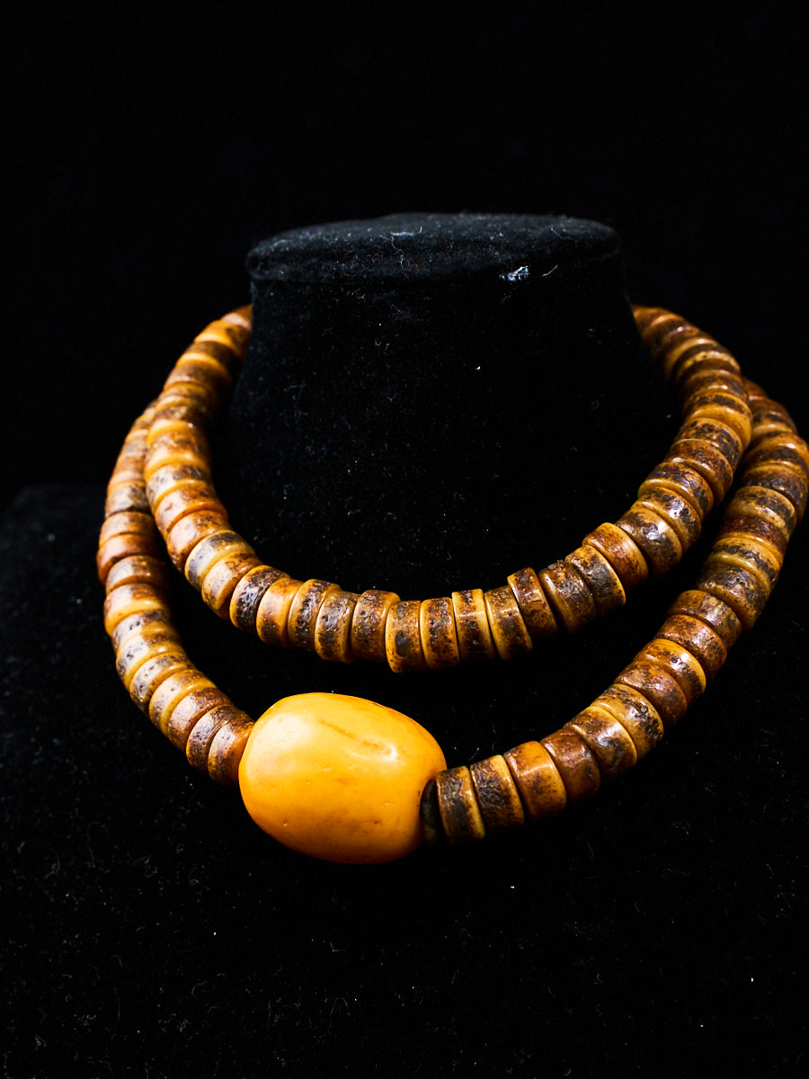 Temple Blessed 108 Skull Bone Disc Beeswax Garuda Tibetan Mala Necklace