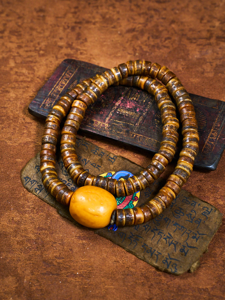 Temple Blessed 108 Skull Bone Disc Beeswax Garuda Tibetan Mala Necklace