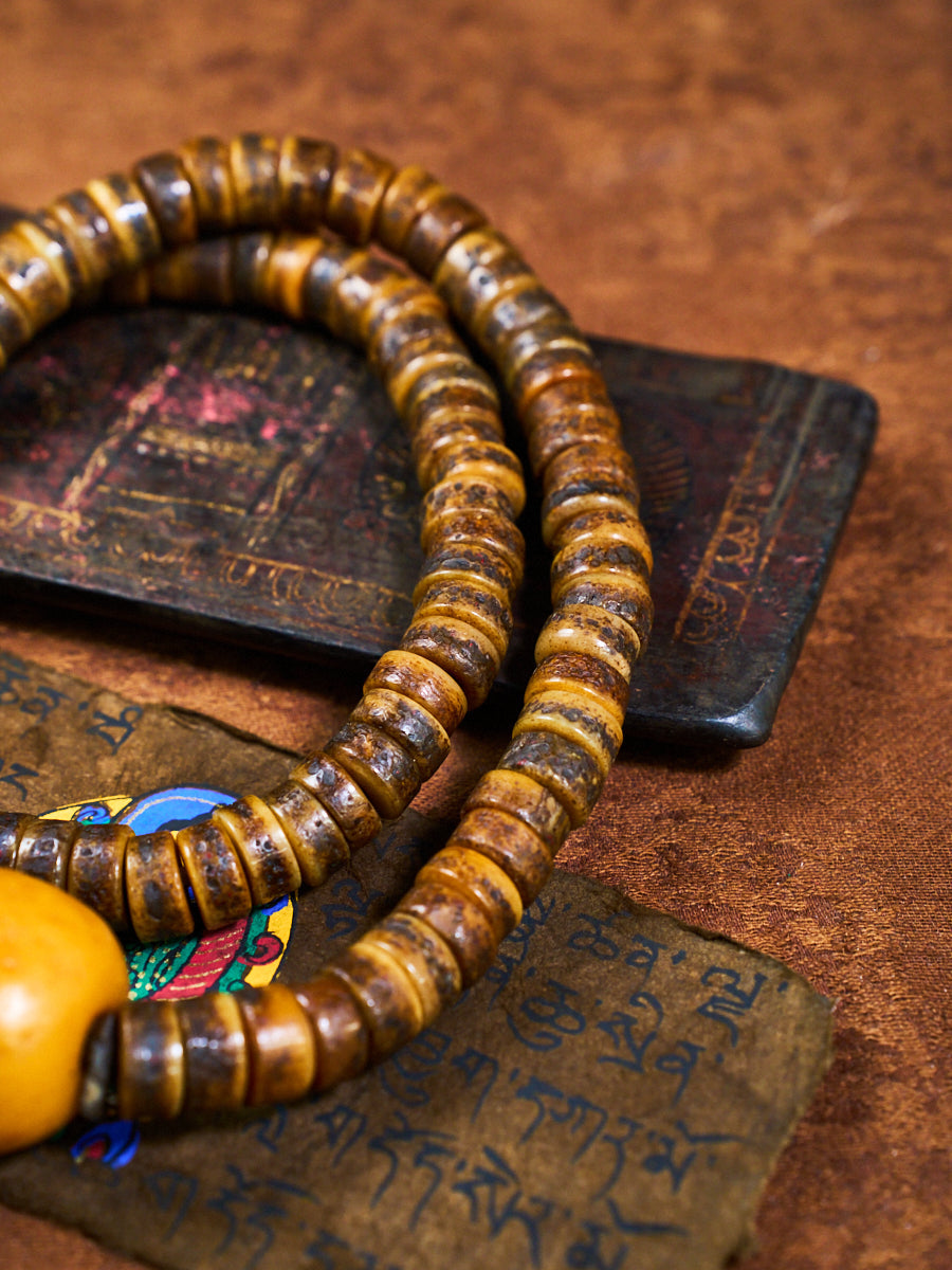Temple Blessed 108 Skull Bone Disc Beeswax Garuda Tibetan Mala Necklace
