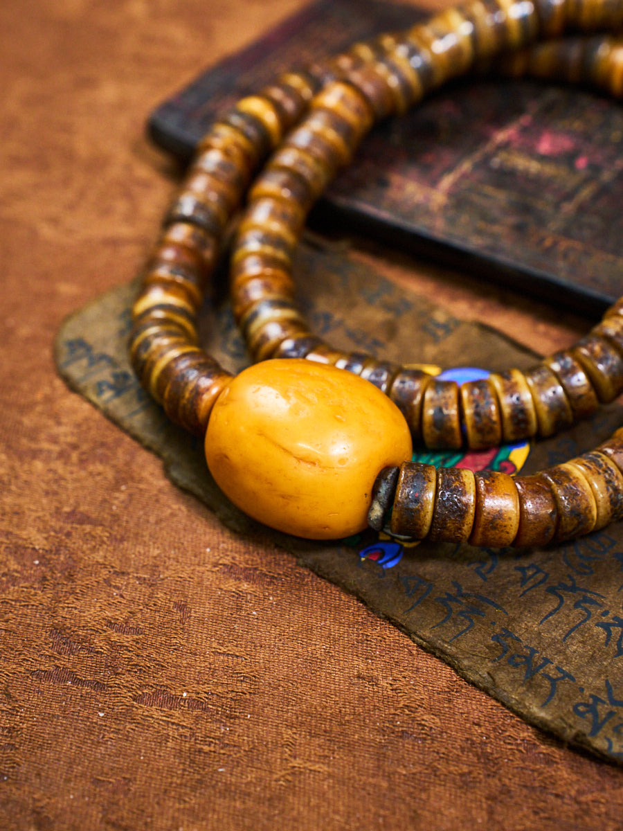 Temple Blessed 108 Skull Bone Disc Beeswax Garuda Tibetan Mala Necklace