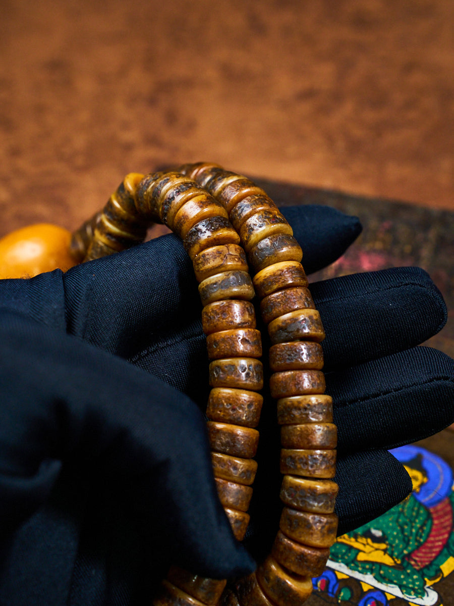 Temple Blessed 108 Skull Bone Disc Beeswax Garuda Tibetan Mala Necklace
