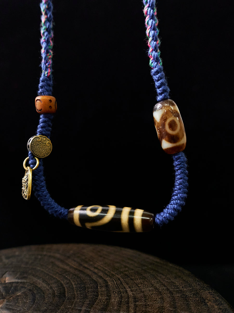 Prosperity Guardian Two-Eyed Dzi Necklace