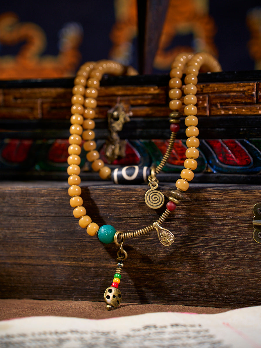 108 Bodhi Seed Dzi Copper Charm Mala Necklace
