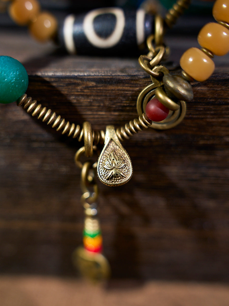 108 Bodhi Seed Dzi Copper Charm Mala Necklace