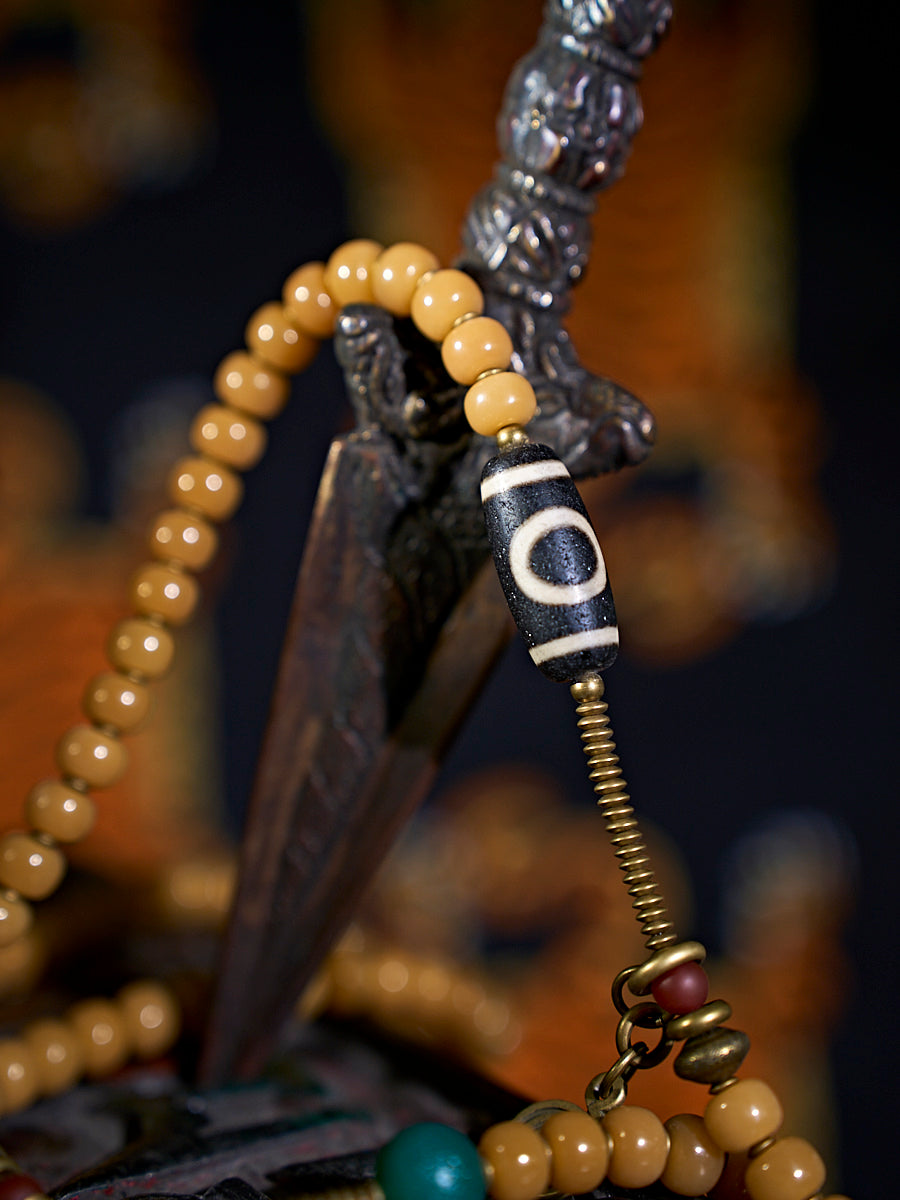 108 Bodhi Seed Dzi Copper Charm Mala Necklace