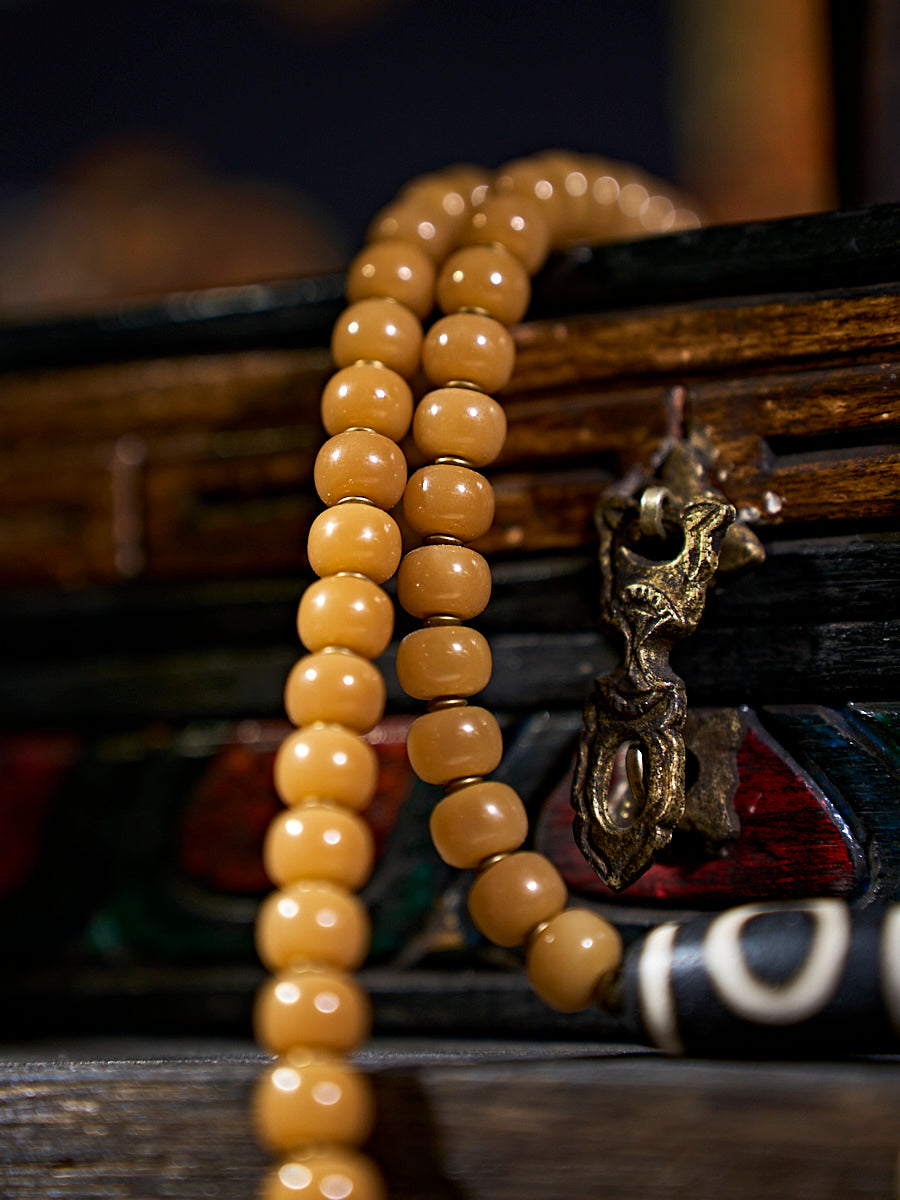 108 Bodhi Seed Dzi Copper Charm Mala Necklace