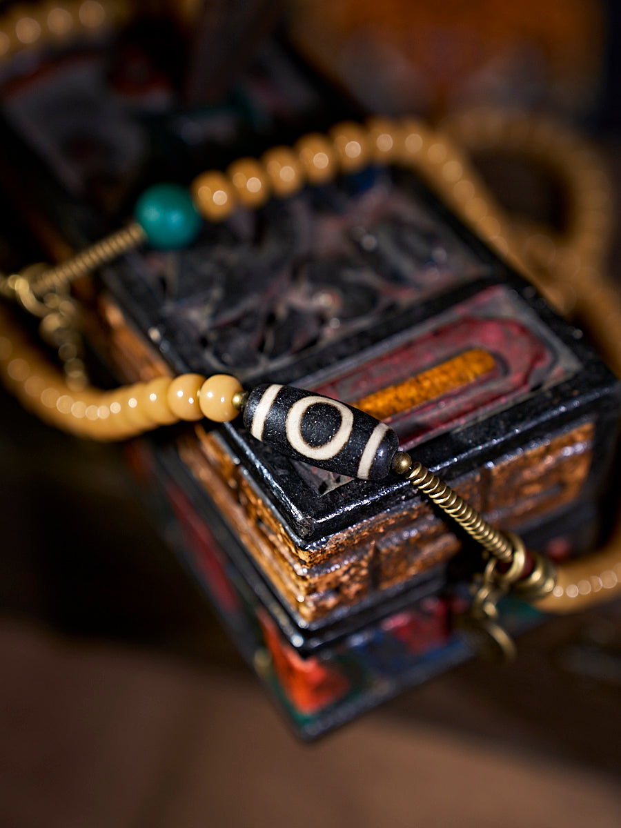 108 Bodhi Seed Dzi Copper Charm Mala Necklace