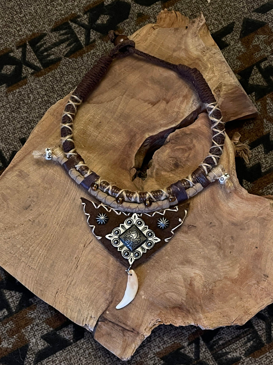Woven Hide Tiger's Eye Pendant Necklace