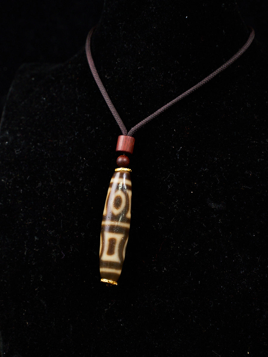 Four Heaven Earth Dzi Bead Tibetan Cotton Cord Pendant Necklace