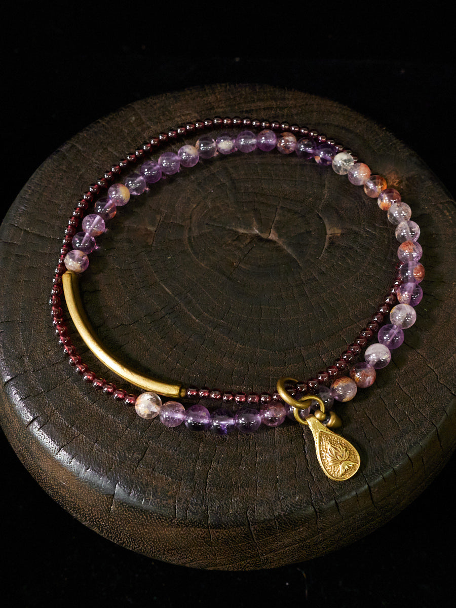 Spiritual Harmony Amethyst Ghost and Garnet Bracelet with Copper