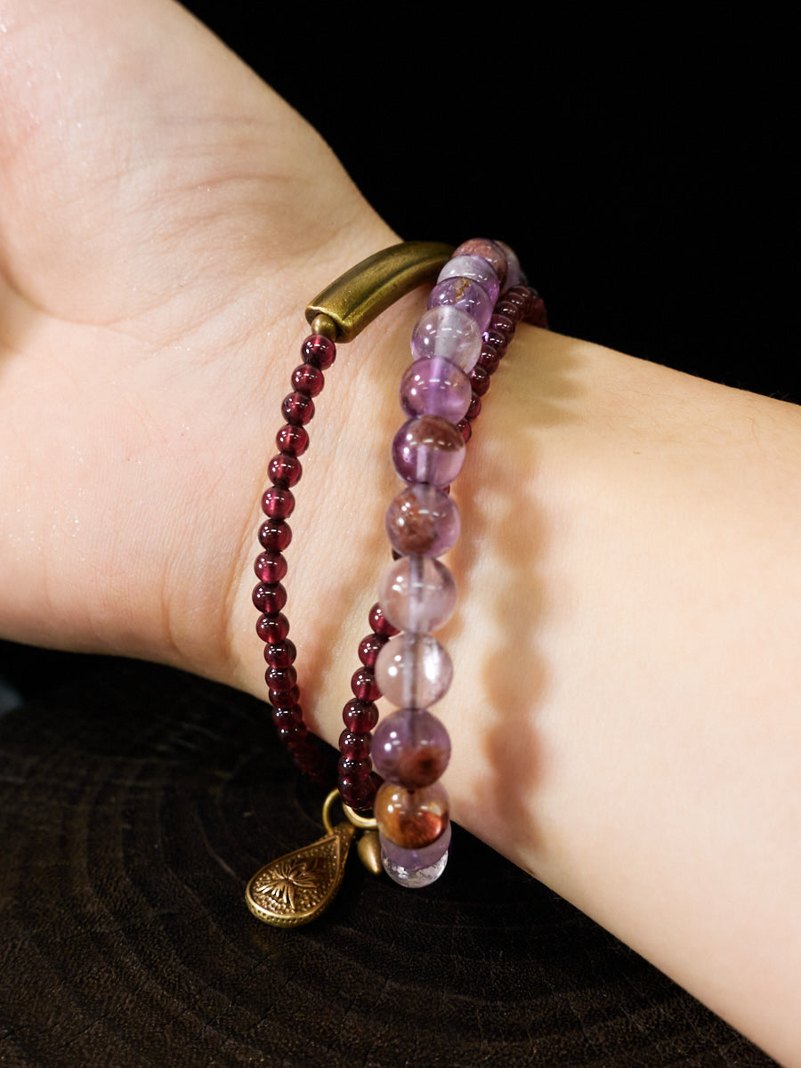 Spiritual Harmony Amethyst Ghost and Garnet Bracelet with Copper