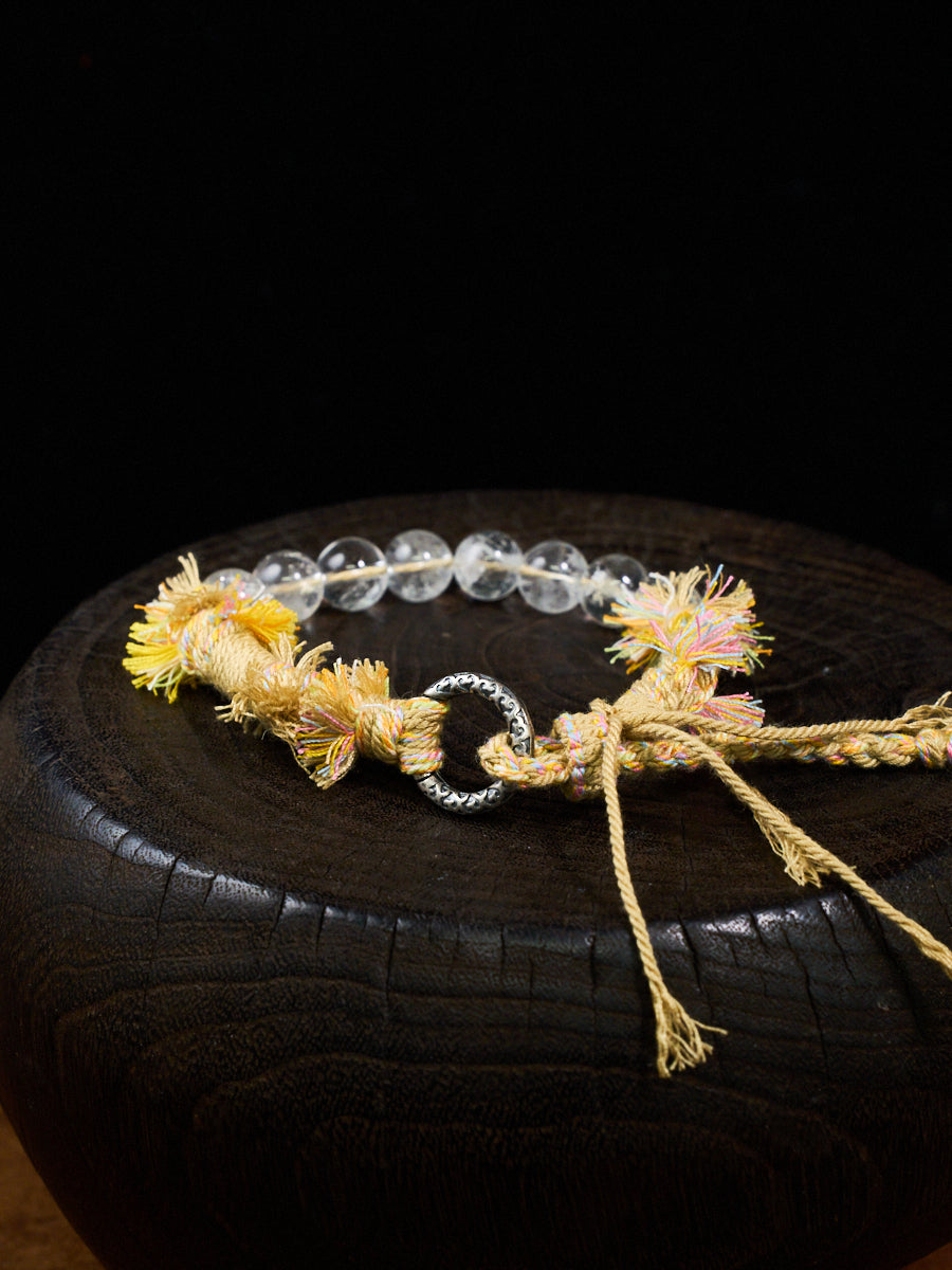 Lucky Bloom Clear Quartz Antique Silver Tibetan Five-Color Cord Bracelet