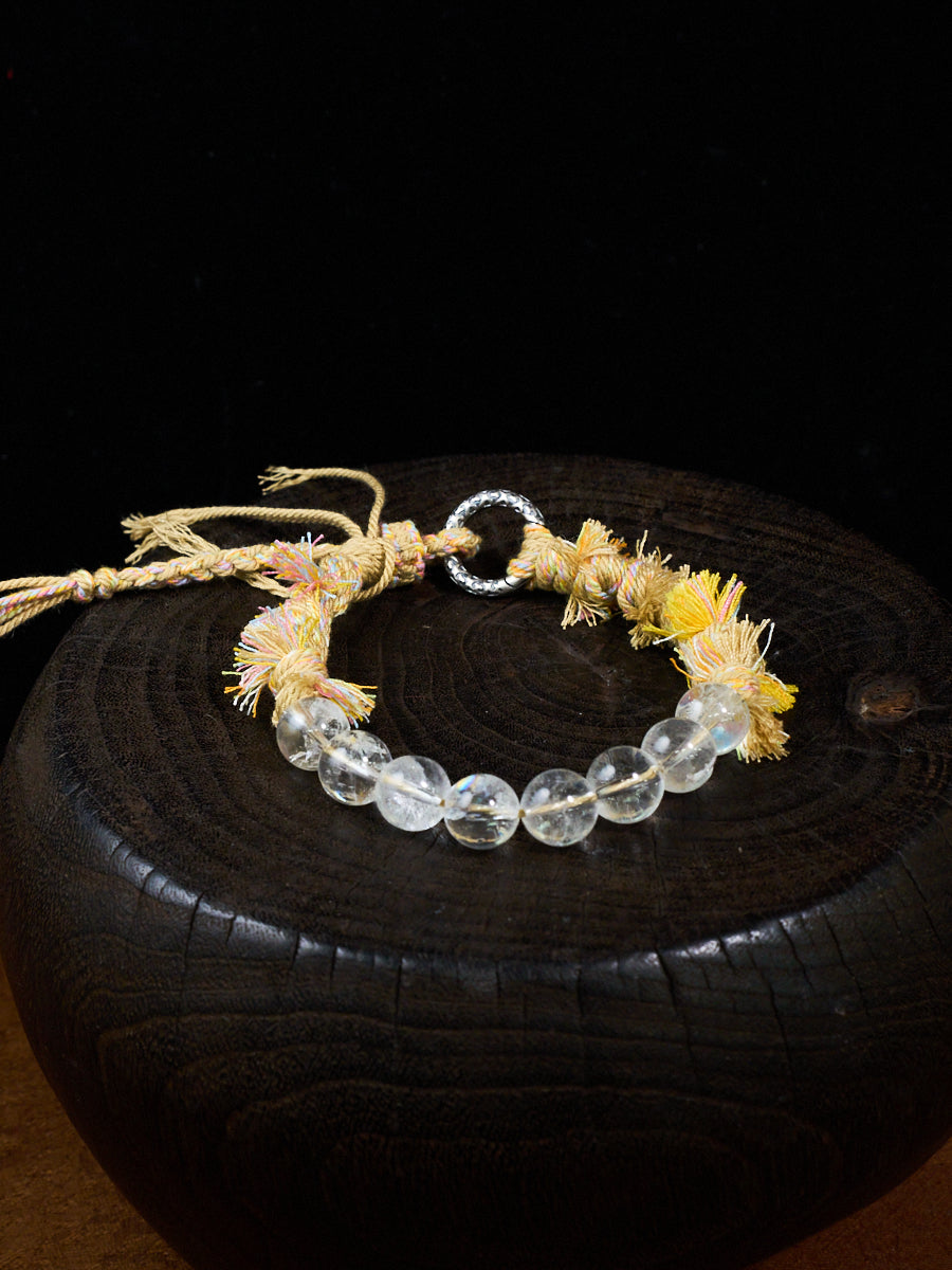 Lucky Bloom Clear Quartz Antique Silver Tibetan Five-Color Cord Bracelet