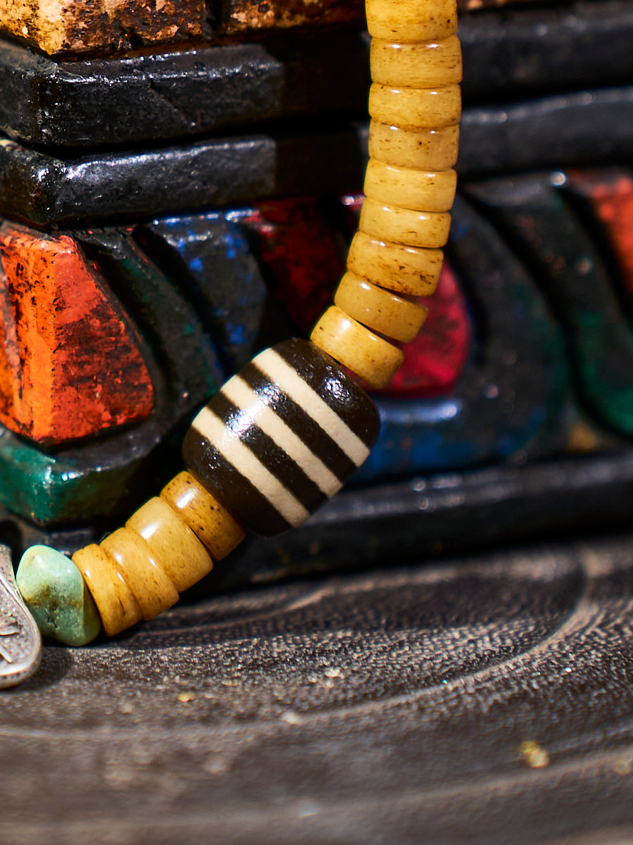 Sacred Protector Turquoise & Yak Bone Stering Silver Bracelet