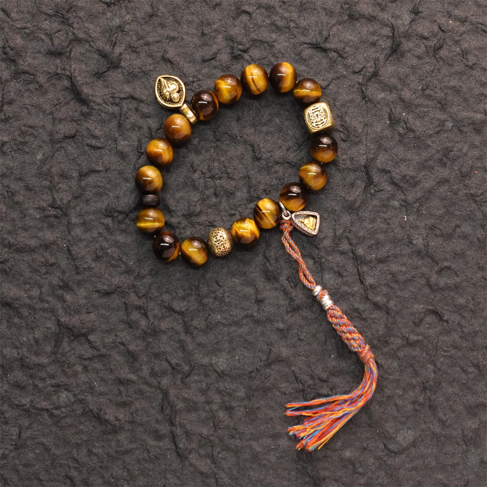 Wealth & Strength Tiger's Eye Bracelet with Gold Buddha Charm