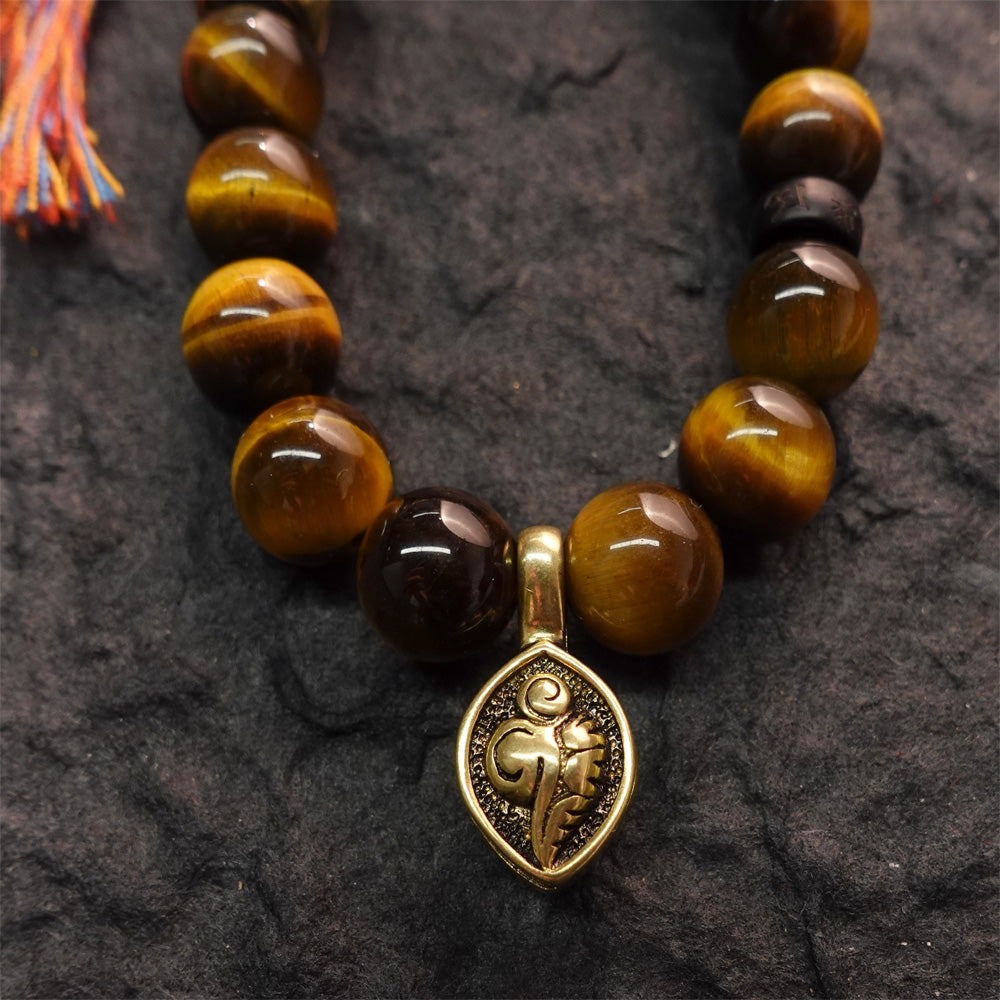 Wealth & Strength Tiger's Eye Bracelet with Gold Buddha Charm