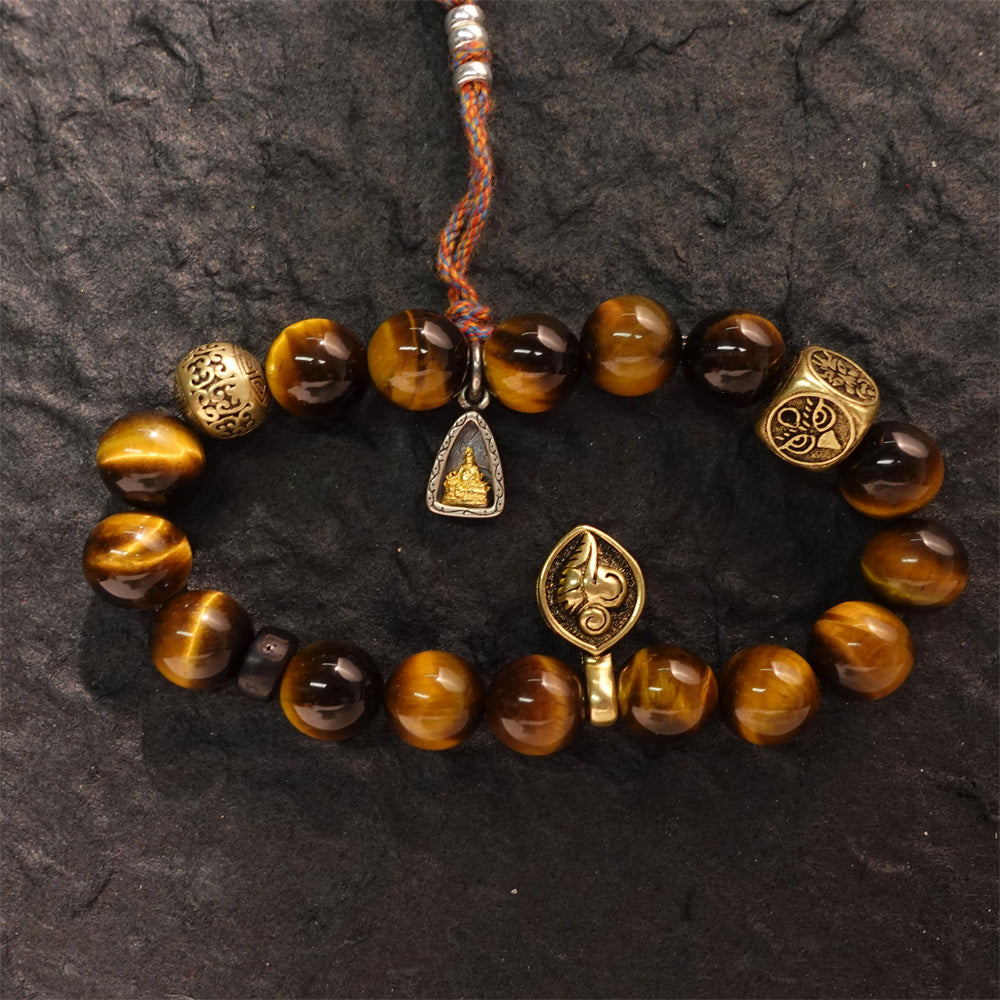 Wealth & Strength Tiger's Eye Bracelet with Gold Buddha Charm