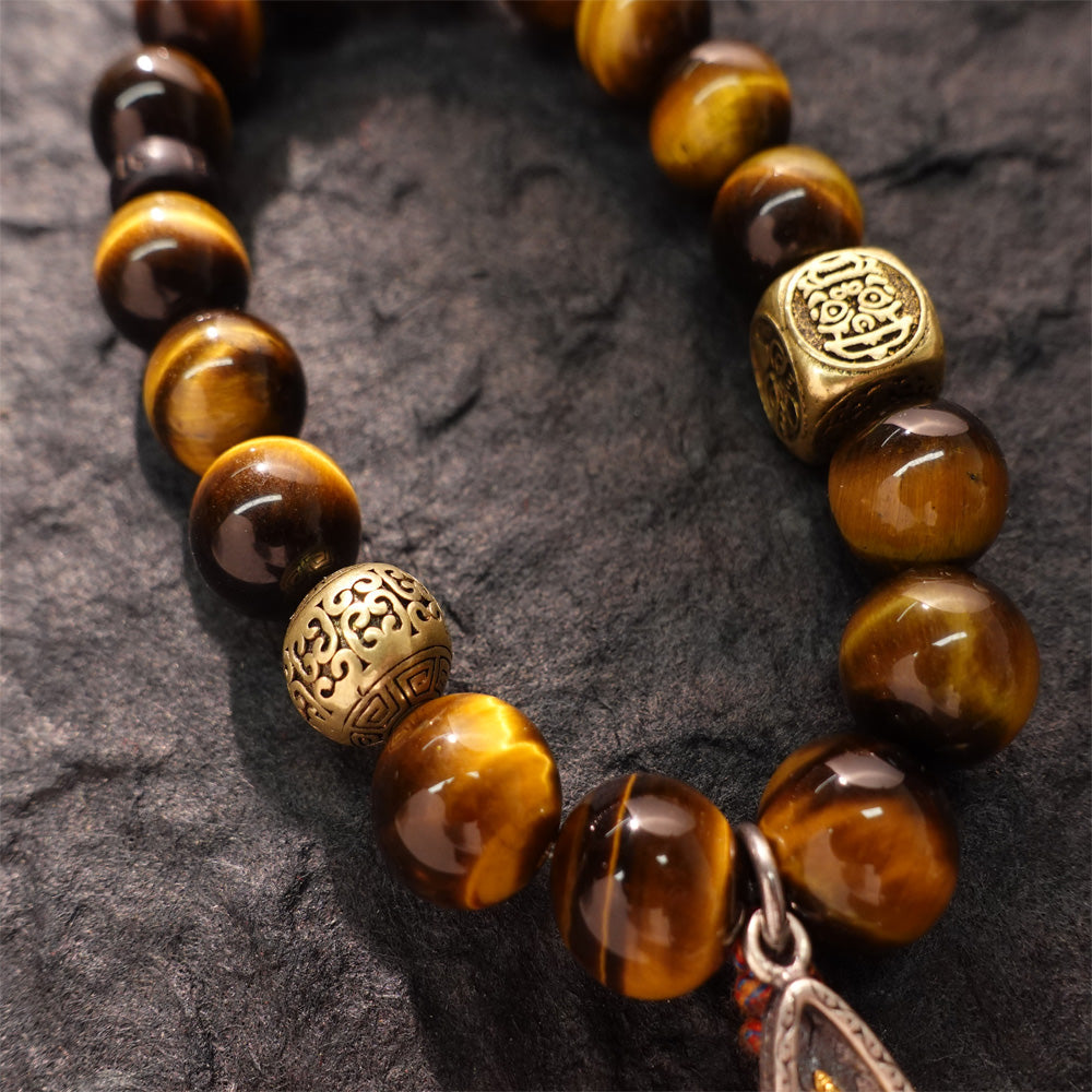Wealth & Strength Tiger's Eye Bracelet with Gold Buddha Charm