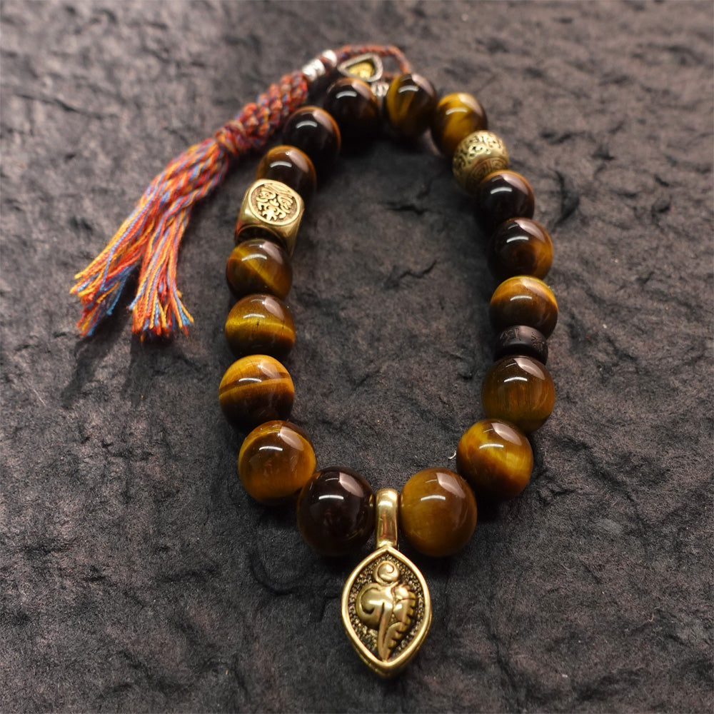 Wealth & Strength Tiger's Eye Bracelet with Gold Buddha Charm