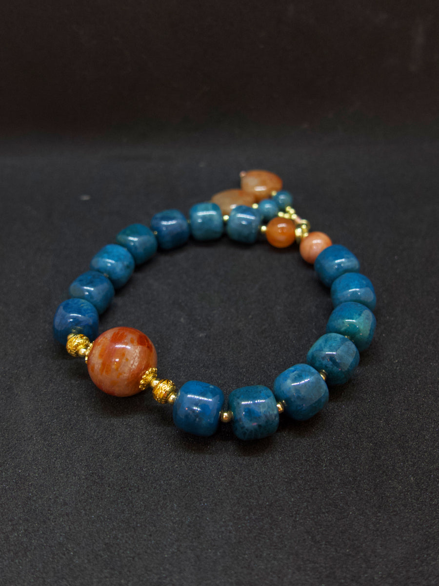 Agatized Coral Heart Charm Protection Bracelet