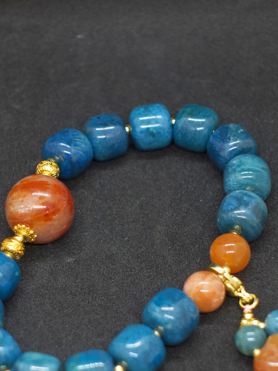 Agatized Coral Heart Charm Protection Bracelet