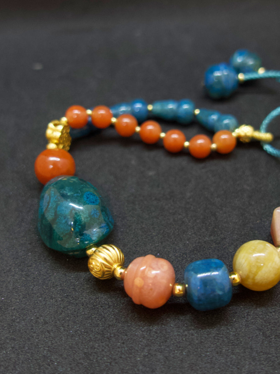 Agatized Coral Gold-Silver Tassel Energy Bracelet