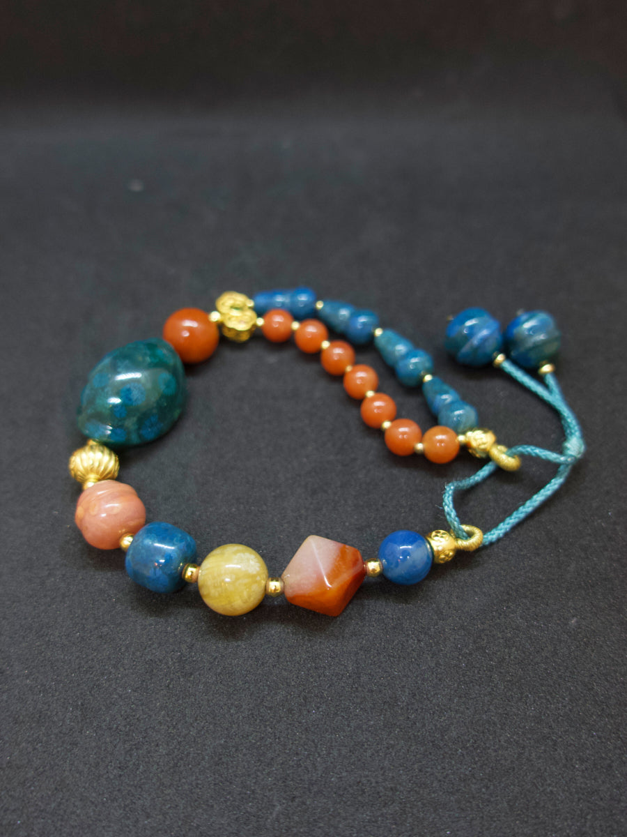 Agatized Coral Gold-Silver Tassel Energy Bracelet