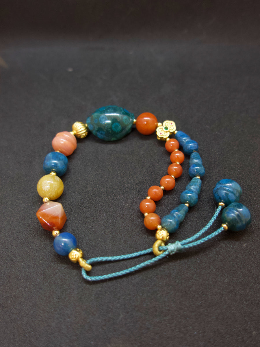 Agatized Coral Gold-Silver Tassel Energy Bracelet