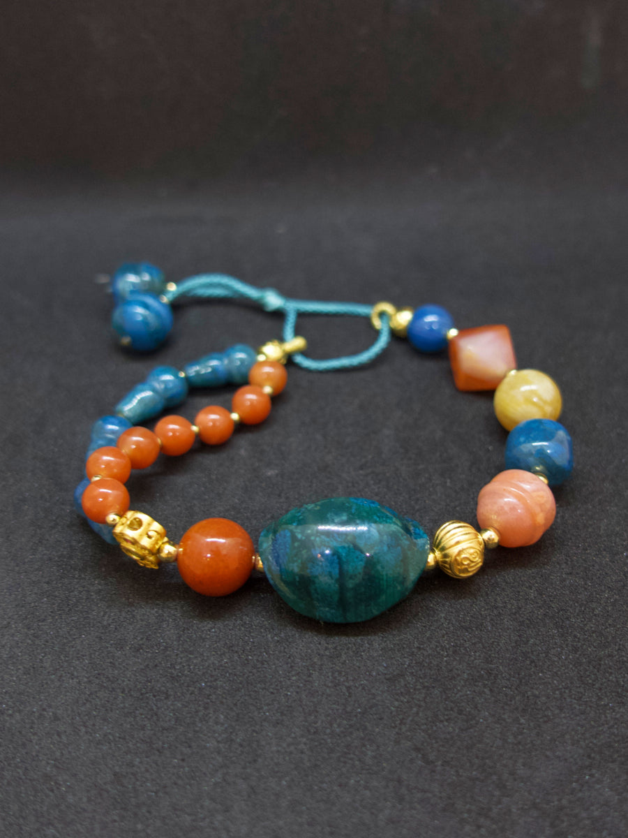 Agatized Coral Gold-Silver Tassel Energy Bracelet