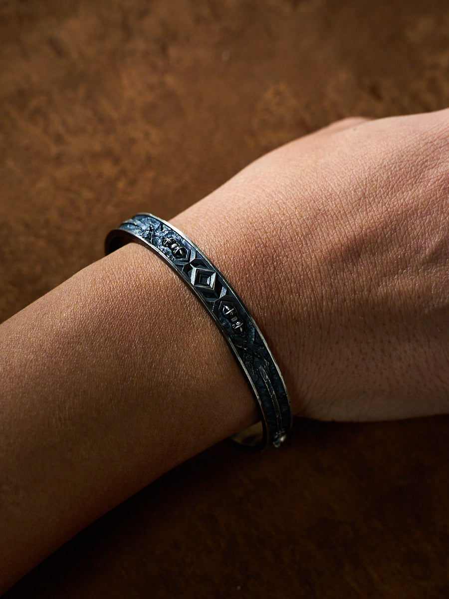 Spiritual Protection Cuff Bracelet Śmaśāna-Adhipati Silver Plated with Zircon