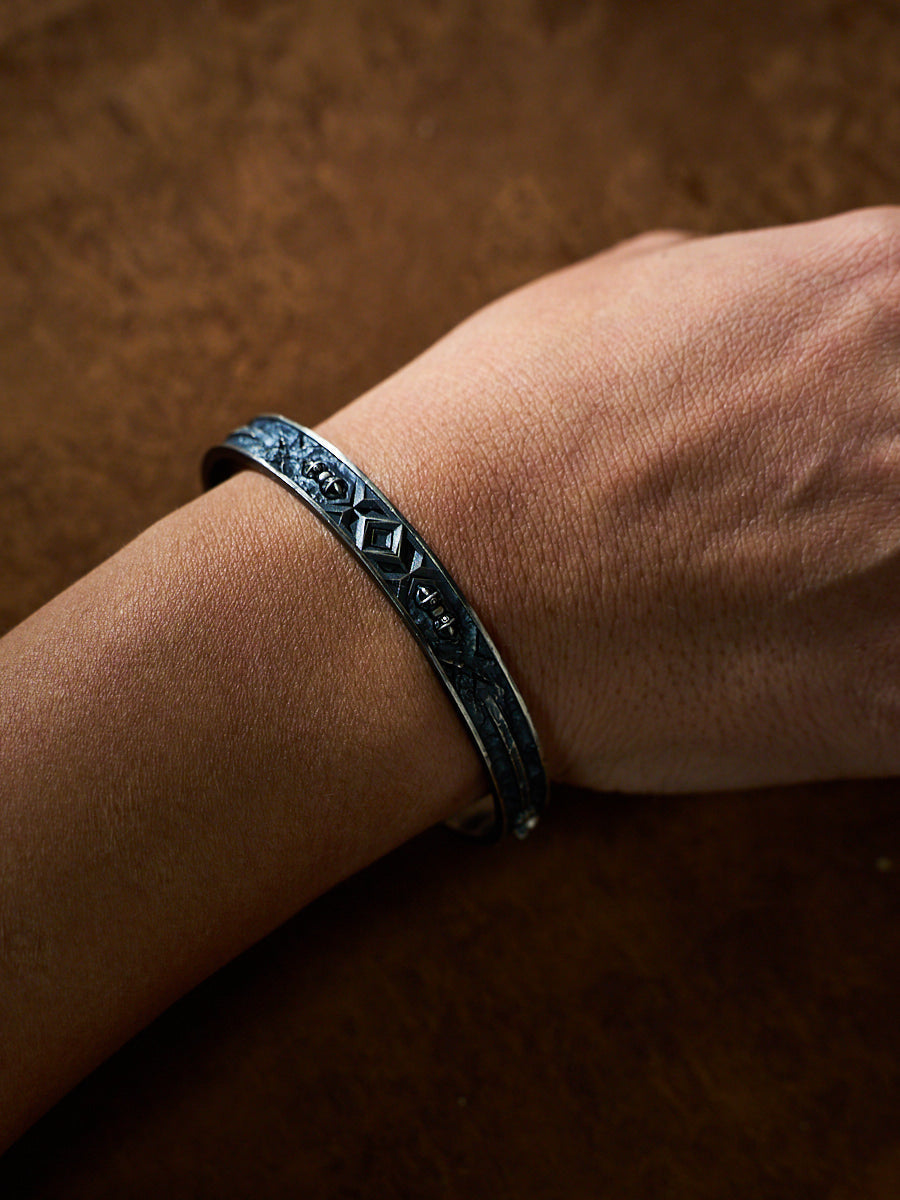 Spiritual Protection Cuff Bracelet Śmaśāna-Adhipati Silver Plated with Zircon