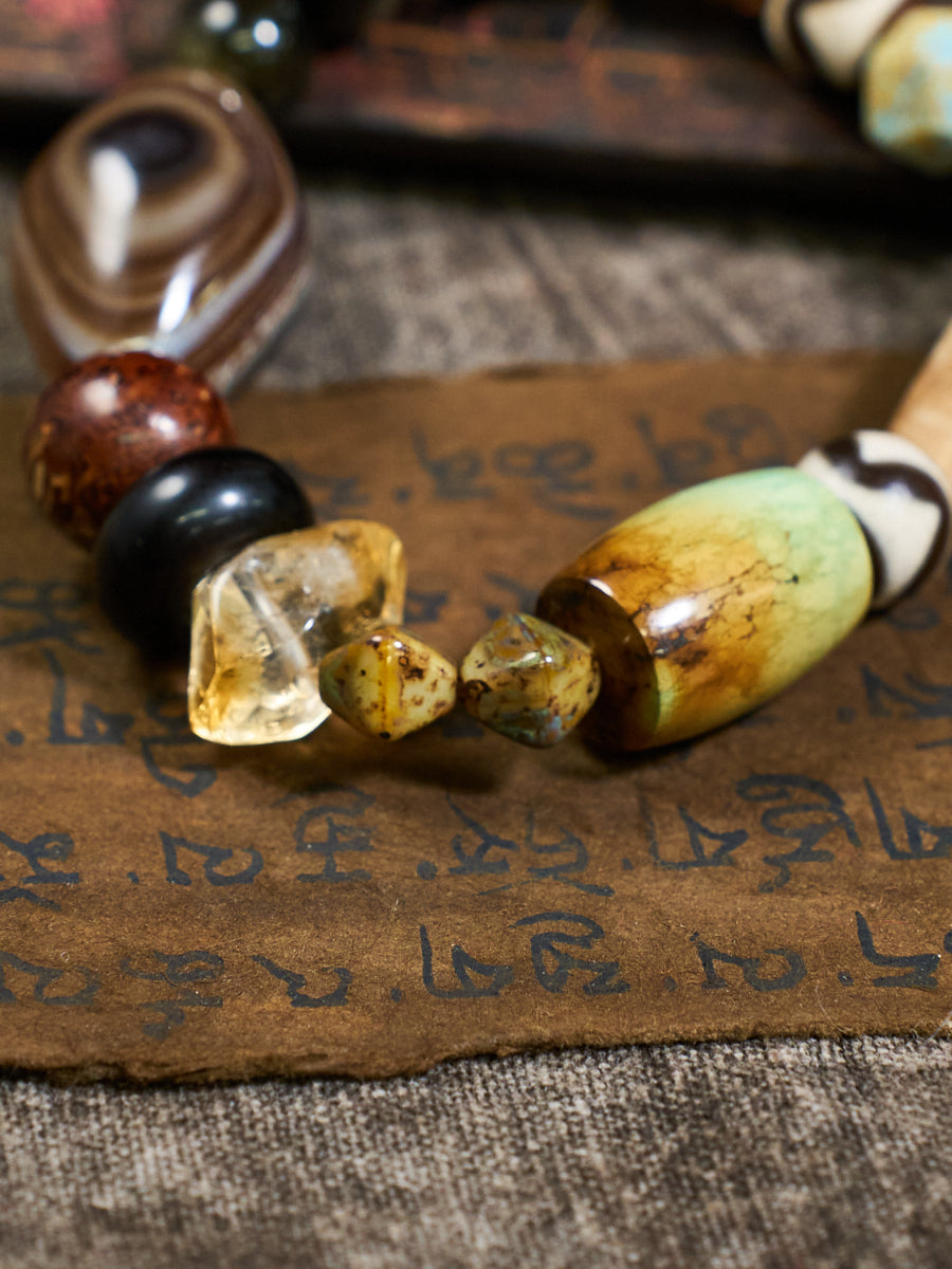 Sheep-Eye Agate Turquoise Horn Multi-Stone Bracelet
