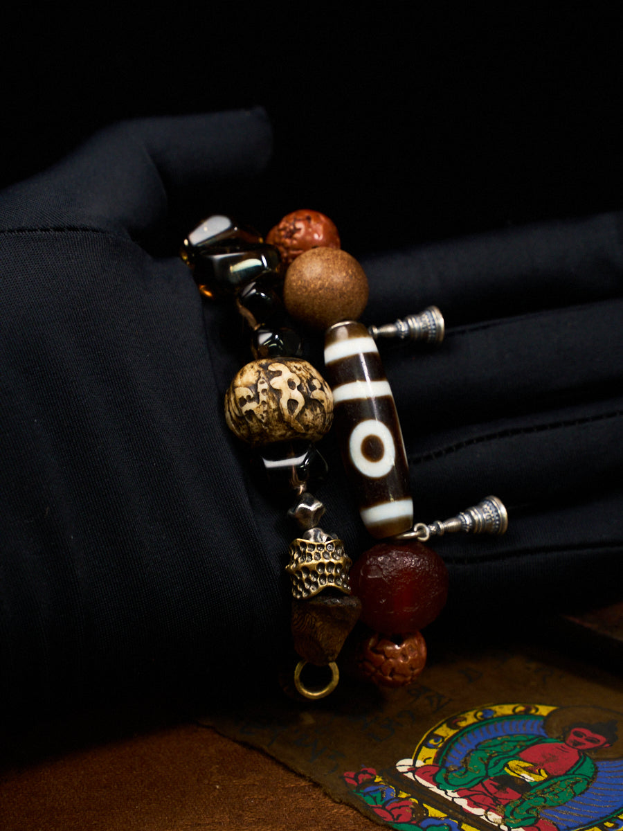 Sacred Balance Dzi Bracelet | Agate Dzi, Red Agate & Multi-Material Energy Bracelet