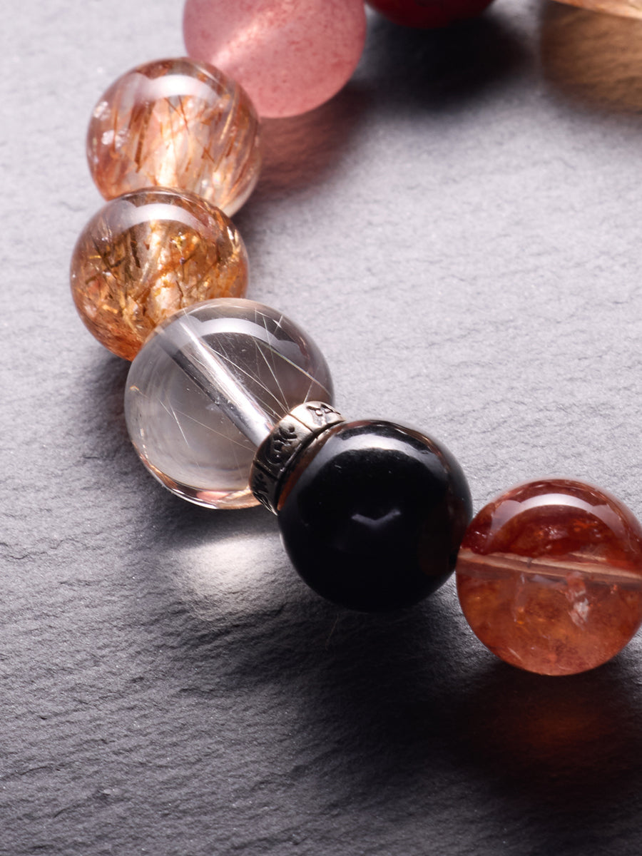 Eternal Wealth & Protection Crystal Bracelet – Black Gold Super Seven & Strawberry Quartz