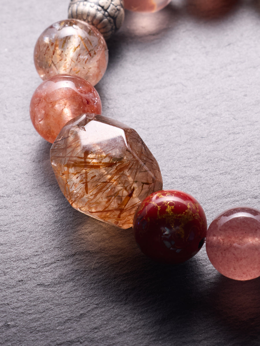 Eternal Wealth & Protection Crystal Bracelet – Black Gold Super Seven & Strawberry Quartz